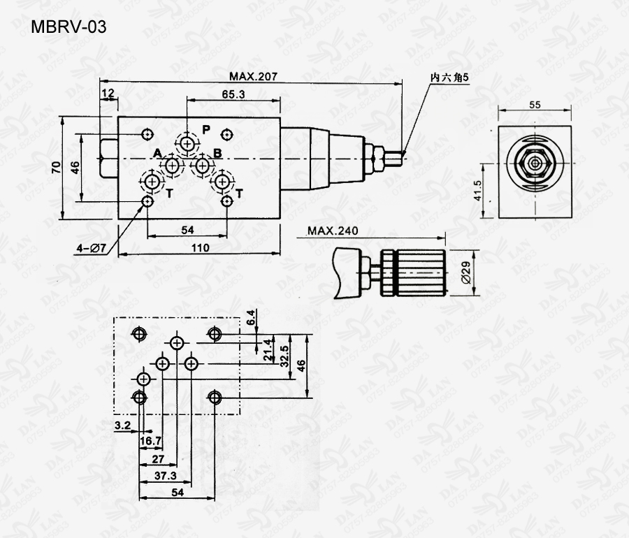 大兰MBRV-03叠加式减压阀尺寸